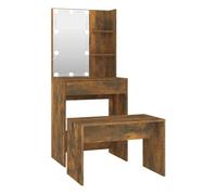 Vidaxl juego de tocador con led madera contrachapada roble ahumado