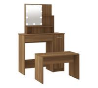 Vidaxl juego de tocador con led madera contrachapada roble marrón