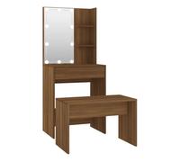 Vidaxl juego de tocador con led madera contrachapada roble marrón