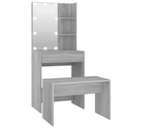 vidaXL Juego de Tocador con LED Mesa de Maquillaje Cosméticos Joyería Taburete Almacenamiento Dormitorio Madera Contrachapada Gris Sonoma
