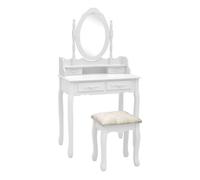 Vidaxl juego de tocador y taburete madera paulownia blanco 75x69x140cm