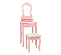 Vidaxl juego de tocador y taburete madera paulownia rosa 50x59x136 cm