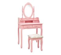 Vidaxl juego de tocador y taburete madera paulownia rosa 75x69x140 cm