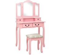 vidaxl Juego de tocador y taburete madera paulownia rosa 80x69x141 cm