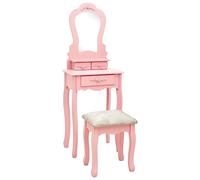 vidaXL Juego de Tocador y Taburete Mesa Maquillaje Joyas Muebles Dormitorio Espejo Estilo Lujoso Asiento Acolchado Rosa 50x59x136 cm Madera Paulownia