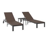 vidaXL Juego de tumbonas acolchadas ajustables, color marrón, marco de metal, capacidad para 2 personas, portátil y plegable, muebles de exterior