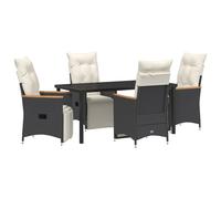 vidaXL Juego de tumbonas de jardín con cojines color crema de polirratán negro 2 piezas Reposapiés ajustables cómodos asientos estilo fundas extraíbles y silla cubierta PE