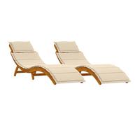vidaXL Juego de Tumbonas Plegables de 2 Piezas con Cojines de Madera Maciza de Acacia, Asiento Ajustable para Jardín, Balcón, Al Lado de la Piscina, Resistente a la Intemperie y Cómoda Tumbona para Pa