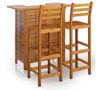 vidaXL Juego Muebles de Bar para Jardín 3 Piezas Mesa Silla Asiento Butaca Taburete Pub Bistró Comedor Patio Desayuno Madera Maciza de Acacia