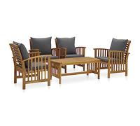 vidaXL Juego Muebles de Jardín y Cojines 5 Piezas Mobiliario Exterior Cocina Terraza Mesa Silla Asiento Suave con Respaldo Madera Maciza de Acacia