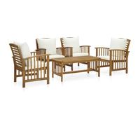 vidaXL Juego Muebles de Jardín y Cojines 5 Piezas Mobiliario Exterior Hogar Cocina Terraza Mesa Silla Asiento Suave con Respaldo Madera Maciza Acacia