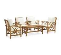 vidaXL Juego Muebles de Jardín y Cojines 5 Piezas Mobiliario Exterior Hogar Cocina Terraza Silla Mesa Asiento Suave con Respaldo Madera Maciza Acacia