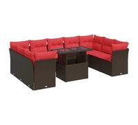 vidaXL Juego Sofá Jardín 10Piezas con Cojines Marrón Poli Ratán Acacia, Juego de sofás de Exterior, Juego de salón de jardín, Juego de sofás de ratán sintético