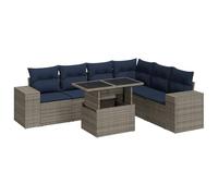 vidaXL Juego Sofá Jardín 14 Piezas con Cojines Gris Poli Ratán Acacia, Juego de sofás de Exterior, Juego de salón de jardín, Juego de sofás de ratán sintético