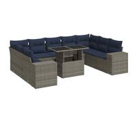 vidaXL Juego Sofá Jardín 14 Piezas con Cojines Gris Poli Ratán Acacia, Juego de sofás de Exterior, Juego de salón de jardín, Juego de sofás de ratán sintético