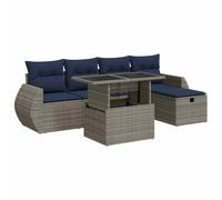 vidaXL Juego Sofá Jardín 6 Piezas con Cojines Gris Poli Ratán Acacia, Juego de sofás de Exterior, Juego de salón de jardín, Juego de sofás de ratán sintético