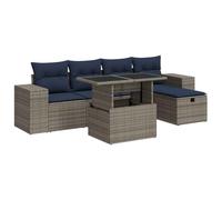 vidaXL Juego Sofá Jardín 6 Piezas con Cojines Marrón Poli Ratán Acacia, Juego de sofás de Exterior, Juego de salón de jardín, Juego de sofás de ratán sintético