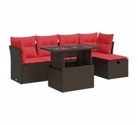 vidaXL Juego Sofá Jardín 6 Piezas con Cojines Marrón Poli Ratán Acacia, Juego de sofás de Exterior, Juego de salón de jardín, Juego de sofás de ratán sintético