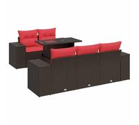 vidaXL Juego Sofá Jardín 6 Piezas con Cojines Marrón Poli Ratán Acacia, Juego de sofás de Exterior, Juego de salón de jardín, Juego de sofás de ratán sintético
