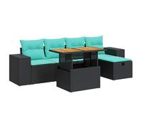 vidaXL Juego Sofá Jardín 6 Piezas con Cojines Marrón Poli Ratán Acacia, Juego de sofás de Exterior, Juego de salón de jardín, Juego de sofás de ratán sintético