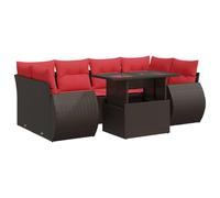 vidaXL Juego Sofá Jardín 7 Piezas con Cojines Marrón Poli Ratán Acacia, Juego de sofás de Exterior, Juego de salón de jardín, Juego de sofás de ratán sintético