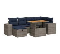 vidaXL Juego Sofá Jardín 7 Piezas con Cojines Marrón Poli Ratán Acacia, Juego de sofás de Exterior, Juego de salón de jardín, Juego de sofás de ratán sintético