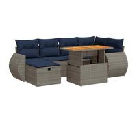 vidaXL Juego Sofá Jardín 7 Piezas con Cojines Marrón Poli Ratán Acacia, Juego de sofás de Exterior, Juego de salón de jardín, Juego de sofás de ratán sintético