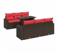 vidaXL Juego Sofá Jardín 7 Piezas con Cojines Marrón Poli Ratán Acacia, Juego de sofás de Exterior, Juego de salón de jardín, Juego de sofás de ratán sintético