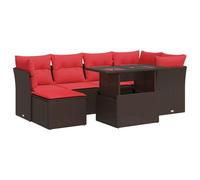 vidaXL Juego Sofá Jardín 7 Piezas con Cojines Marrón Poli Ratán Acacia, Juego de sofás de Exterior, Juego de salón de jardín, Juego de sofás de ratán sintético