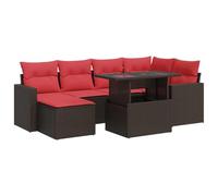 vidaXL Juego Sofá Jardín 7 Piezas con Cojines Marrón Poli Ratán Acacia, Juego de sofás de Exterior, Juego de salón de jardín, Juego de sofás de ratán sintético