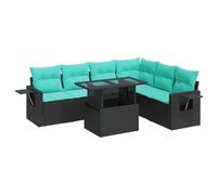 vidaXL Juego Sofá Jardín 7 Piezas con Cojines Negro Poli Ratán Acacia, Juego de sofás de Exterior, Juego de salón de jardín, Juego de sofás de ratán sintético