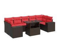 vidaXL Juego Sofá Jardín 8 Piezas con Cojines Marrón Poli Ratán Acacia, Juego de sofás de Exterior, Juego de salón de jardín, Juego de sofás de ratán sintético