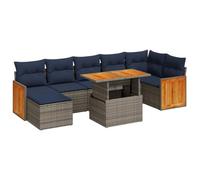 vidaXL Juego Sofá Jardín 8 Piezas con Cojines Marrón Poli Ratán Acacia, Juego de sofás de Exterior, Juego de salón de jardín, Juego de sofás de ratán sintético