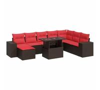 vidaXL Juego Sofá Jardín 8 Piezas con Cojines Marrón Poli Ratán Acacia, Juego de sofás de Exterior, Juego de salón de jardín, Juego de sofás de ratán sintético