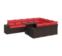 vidaXL Juego Sofá Jardín 8 Piezas con Cojines Marrón Poli Ratán Acacia, Juego de sofás de Exterior, Juego de salón de jardín, Juego de sofás de ratán sintético