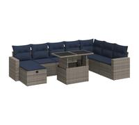 vidaXL Juego Sofá Jardín 9 Piezas con Cojines Gris Poli Ratán Acacia, Juego de sofás de Exterior, Juego de salón de jardín, Juego de sofás de ratán sintético