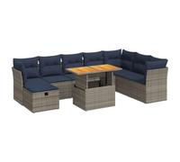 vidaXL Juego Sofá Jardín 9 Piezas con Cojines Marrón Poli Ratán Acacia, Juego de sofás de Exterior, Juego de salón de jardín, Juego de sofás de ratán sintético