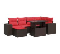 vidaXL Juego Sofá Jardín 9 Piezas con Cojines Marrón Poli Ratán Acacia, Juego de sofás de Exterior, Juego de salón de jardín, Juego de sofás de ratán sintético