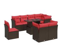 vidaXL Juego Sofá Jardín 9 Piezas con Cojines Marrón Poli Ratán Acacia, Juego de sofás de Exterior, Juego de salón de jardín, Juego de sofás de ratán sintético