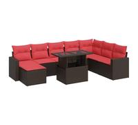 vidaXL Juego Sofá Jardín 9 Piezas con Cojines Marrón Poli Ratán Acacia, Juego de sofás de Exterior, Juego de salón de jardín, Juego de sofás de ratán sintético