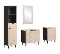 vidaXL Juego de baño acabado lavado madera de mango maciza, moderno, almacenamiento rectangular