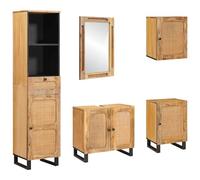 vidaXL Juegos de Baño con cajón Natural Madera de Mango Maciza, Baño, Rectangular, Moderno, Estilo Elegante con diseño Elegante, Soluciones de Almacenamiento eficientes y Accesorios estándar