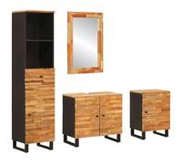 vidaXL Juegos de Baño con cajón Natural Madera de Mango Maciza, Baño, Rectangular, Diseño Moderno, Disposición Eficiente con Accesorios Inteligentes y Líneas Limpias, Ideal para Espacios y Estilos Co