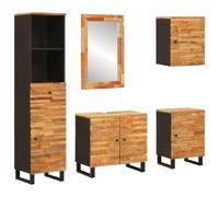 vidaXL Juegos de Baño con cajón Natural Madera de Mango Maciza, Conjuntos Modernos para baño, Almacenamiento Rectangular, Muebles Elegantes, Set Compacto y Funcional