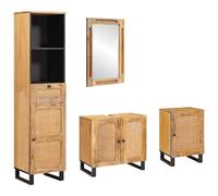 vidaXL Juegos de Baño con cajón Natural Madera de Mango Maciza, Juego de baño Elegante, Muebles Modernos, organizadores para Interiores, diseño Compacto