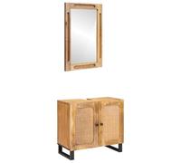 vidaXL Juegos de baño con puerta Natural – Madera de mango maciza, forma rectangular, diseño moderno