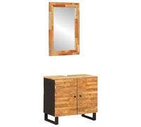 vidaXL Juegos de Baño con Puerta Natural Madera de Mango Maciza, Baño Rectangular Moderno: Diseño de Tendencia para Espacios con Estilo, Mejorando la Funcionalidad y la Estética en Tu Hogar