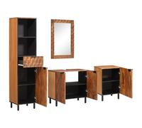 vidaXL Juegos de Baño Madera de Acacia Marrón Madera de Mango Maciza, Decoración de baño Moderna, Conjunto de Lavabo Estiloso, Almacenamiento Rectangular para baño, Esenciales para transformación urb