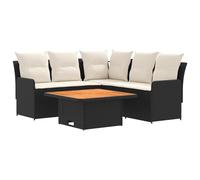 vidaXL Juegos de Muebles 4 pcs Negro y Crema Ratán sintético, Conjunto de Muebles Modernos con Patas Ajustables, Sofá de PE Rattan para Interiores y Exteriores, Muebles Duraderos para Jardín