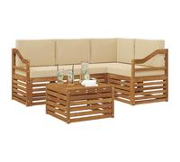 vidaXL Juegos de Muebles 5 pcs Natural y Beige Madera de ingeniería, Juego de sofá Moderno para Exteriores, Mueble de jardín Elegante, seccional, Descanso en Patio, Acacia y Madera